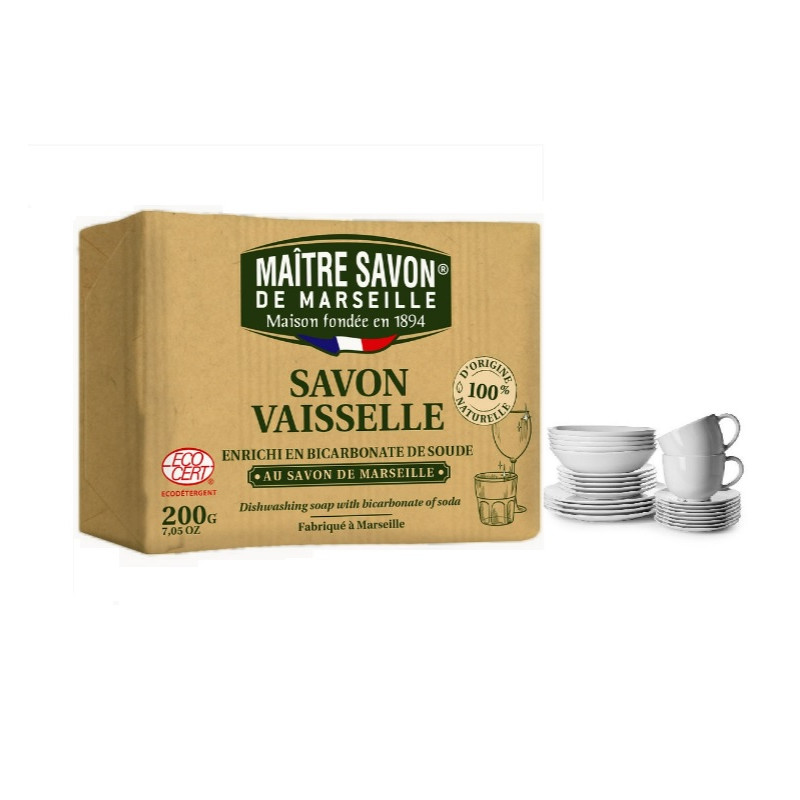 Maitre Savon MYDŁO do MYCIA NACZYŃ z Mydłem Marsylskim i Sodą Oczyszczoną certyfikowane ECOCERT 200g