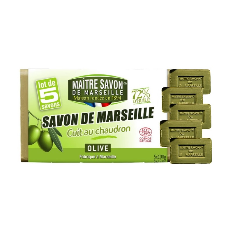Mydło marsylskie naturalne Maitre Savon certyfikowane Ecocert oliwkowe 5x100g