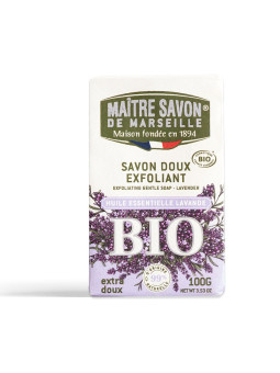Maitre Savon de Marseille mydło organiczne BIO Złuszczające Peelingujące LAWENDA 100g
